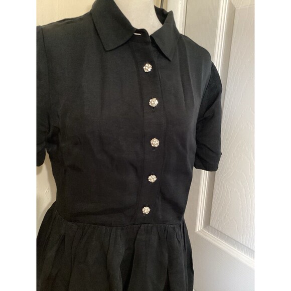 J. Crew Collection Mini Shirtdress Jewel Buttons Black Twill Short Sleeve 6 $198 - Picture 3 of 12